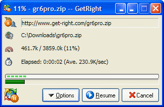 The original Windows GetRight download progress dialog